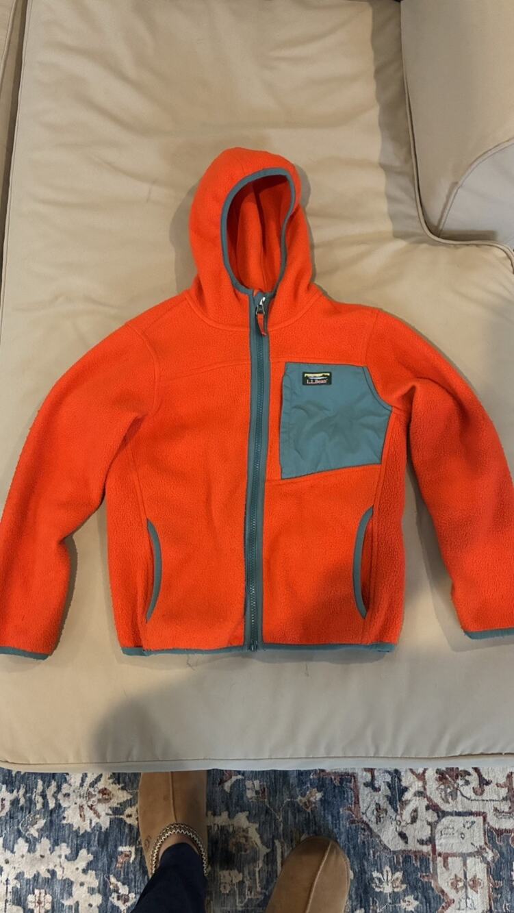 LL Bean Boy's Jacket Size 8 Orange Fleece Full Zip Hooded